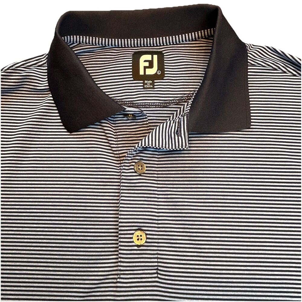 FootJoy Mens Golf Polo Shirt SZ Large Blue Stripe Braelinn Golf Club Logo